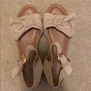 Beige faux suede sandal platforms